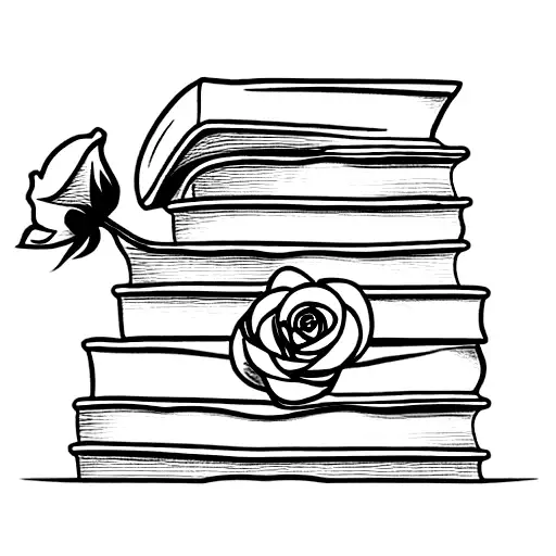 Stack Of Books With A Rose Floating Out Of Them
