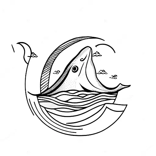 A Minimalist Whale Silhouette With The Moon As Its Eye