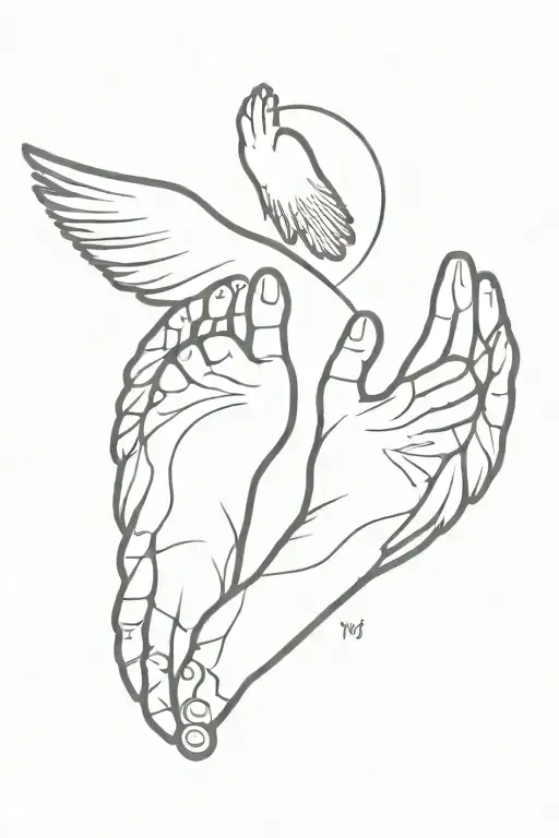 Angel Wings And Baby Foot And Hand Print Inside