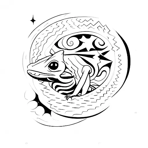 Shadow Of A Lizard Against A Background Of Stars And Smoke