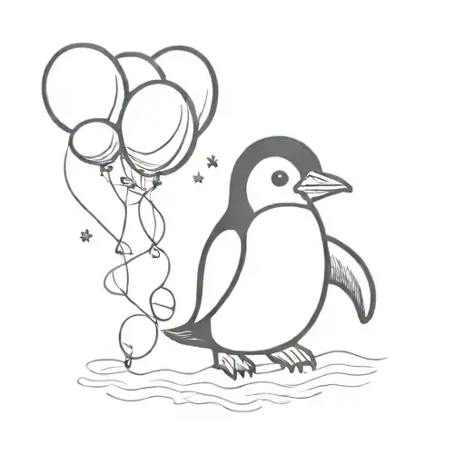 Cute Penguin Holding Balloons Floating