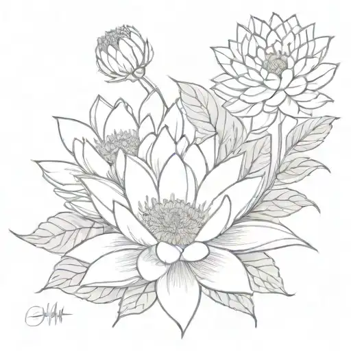 Chrysanthemums And Water Lily