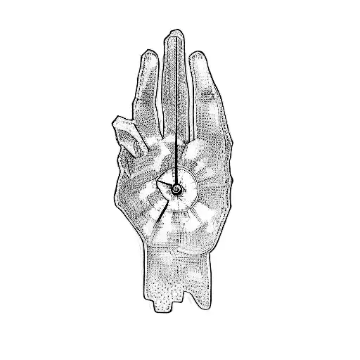 A Purple Hand With A Clock On It