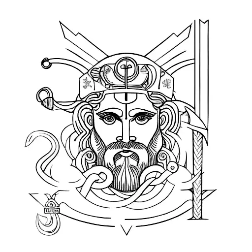 Combine The Symbol Of The Greek God Poseidon With Geometric Shapes