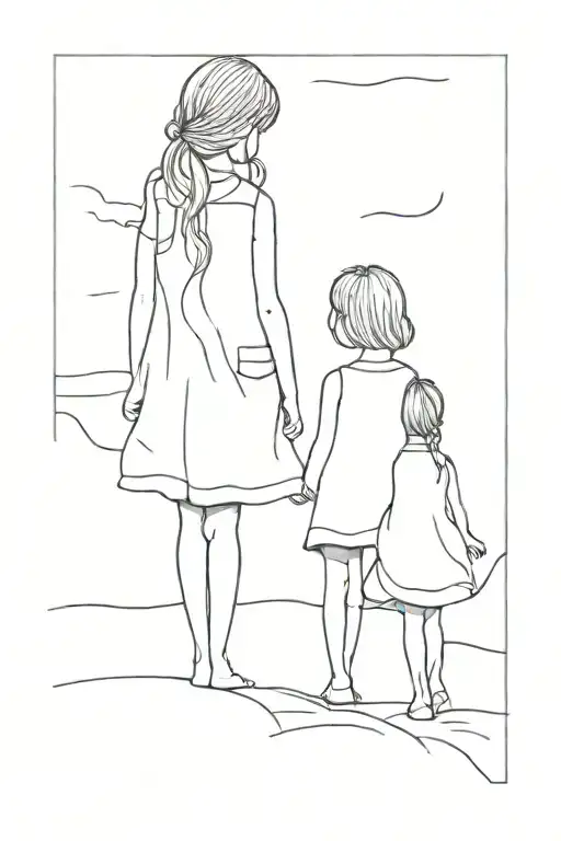 Two Little Girls In The Horizon Depicts The Silhouette
