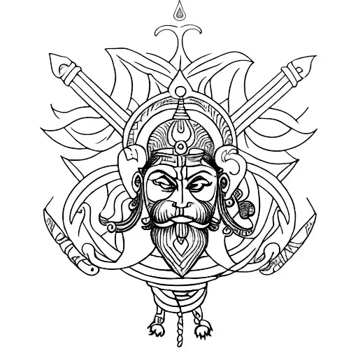 A Creative Minimalist Design Of A Trident Infused With Hanuman Dada's Energy