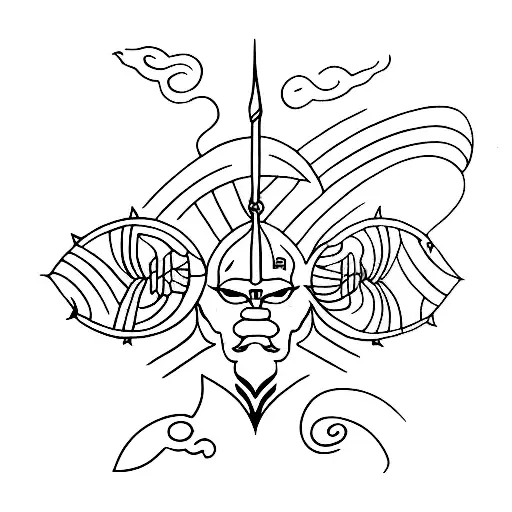 A Unique Minimalist Tattoo Combining Hanuman Dada's Image With A Trident In An Abstract Way