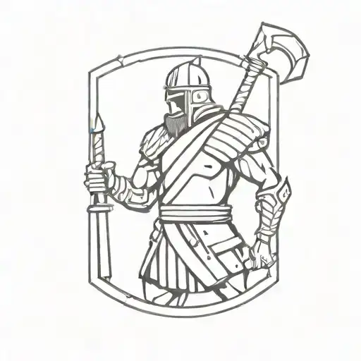 2D Slavic Warrior Make A Strike With A Hammer