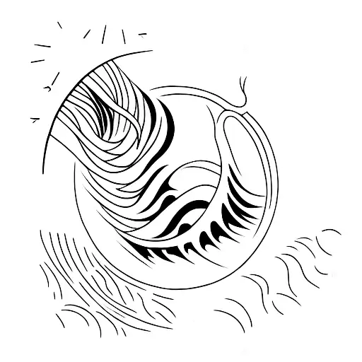 Palm Tree With A Wave And Sun