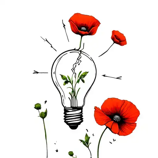 Broken Lightbulb With Poppy Growing Inside