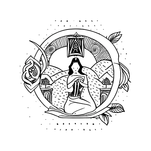 A Vintage Car Driving Through A Tarot Card-inspired Landscape