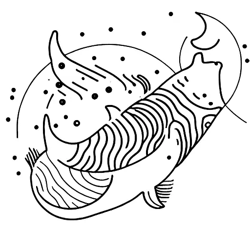 A Silhouette Of A Whale Singing Under A Crescent Moon