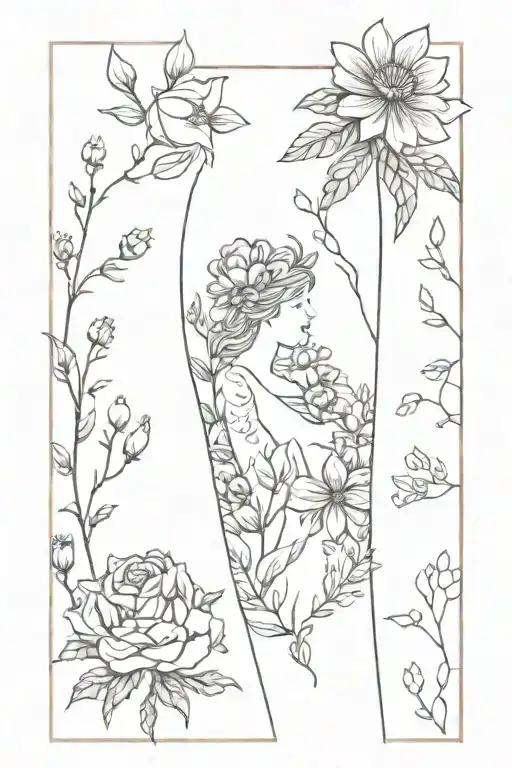 A Sleeve Tattoo Featuring A Garden Of Flowers Representing Different Aspects Of Motherhood