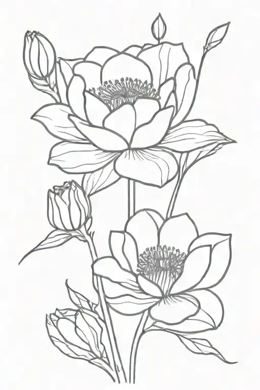 Poppy Flower And Water Lily Flower Intertwined