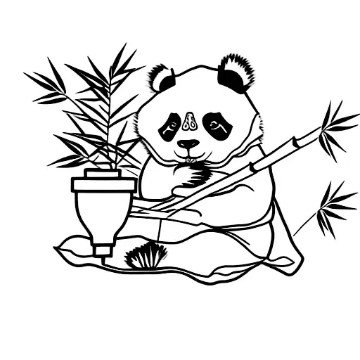 Panda Sitting Eating Bamboo