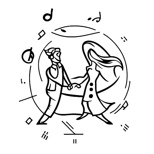 A Minimalist Tattoo Of A Couple Dancing Under A Streetlamp With Music Notes Floating Above