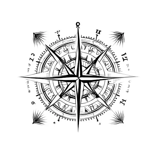 A Minimalist Tattoo Featuring A Compass With A Whitetail Deer Antler As The Needle