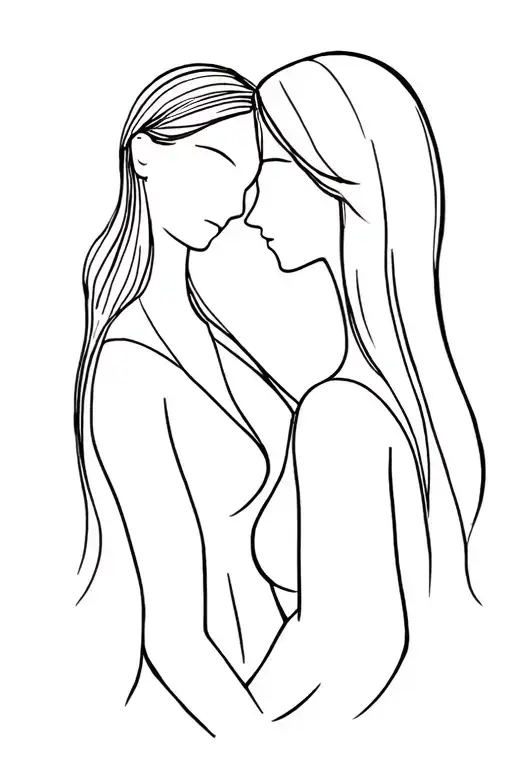 Mother Daughter Silhouette Line Drawing About 2 Inches In Size