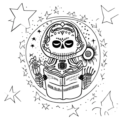 A Celestial La Catrina Holding A Book Of Stars