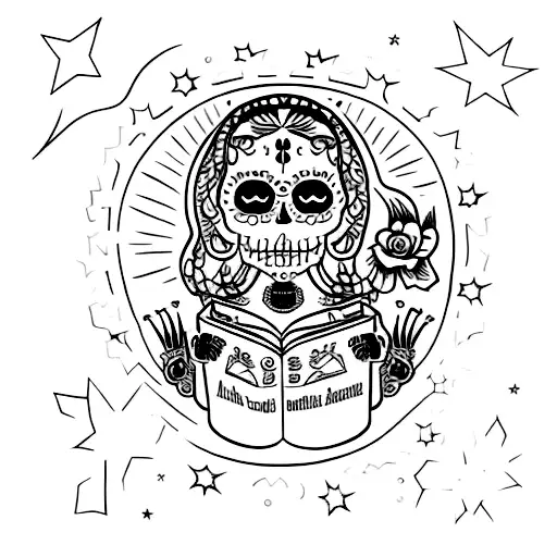 A Celestial La Catrina Holding A Book Of Stars
