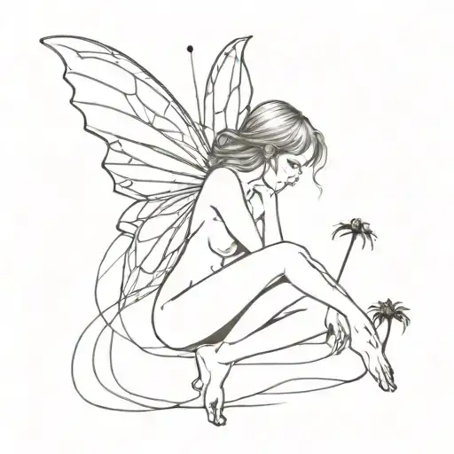 Naked Fairy With Wings Made Of Rain With Spiders