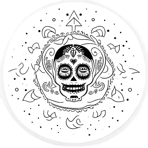 A Minimalist Tattoo Of A Celestial La Catrina Reading A Book Under A Starry Sky