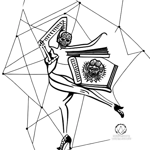 A Minimalist Tattoo Of A Constellation-inspired La Catrina Holding An Open Book