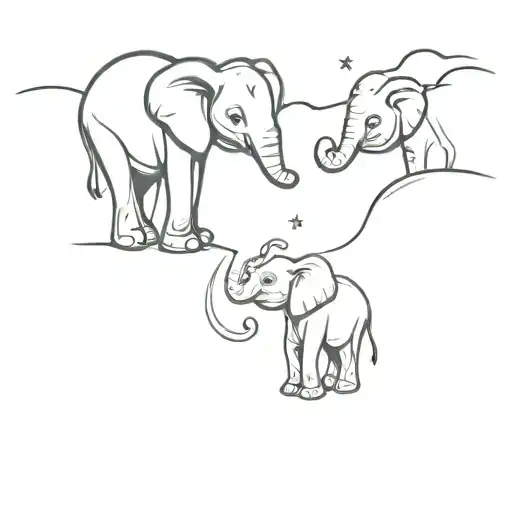 Two Baby Elephants Under The Moon