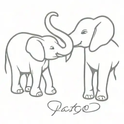 Two Baby Elephants Simple Linework