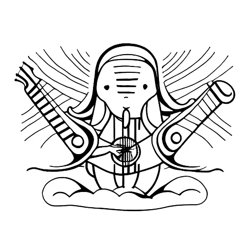 A Harp Guitar With A Vibrant Alien Creature Playing It