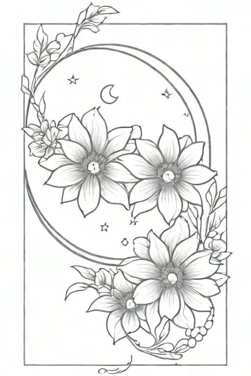Moon With Flowers And Geometry Tattoo Design