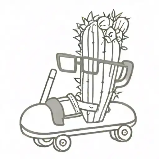 A Cactus On A Skate With A Knife In A Clipper And Glasses
