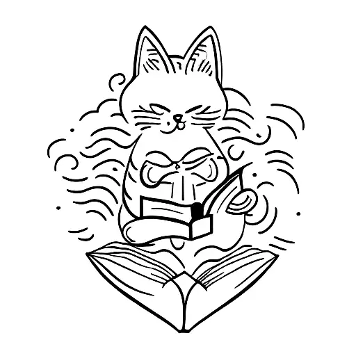 A Minimalist Tattoo Of A Cat Reading A Book