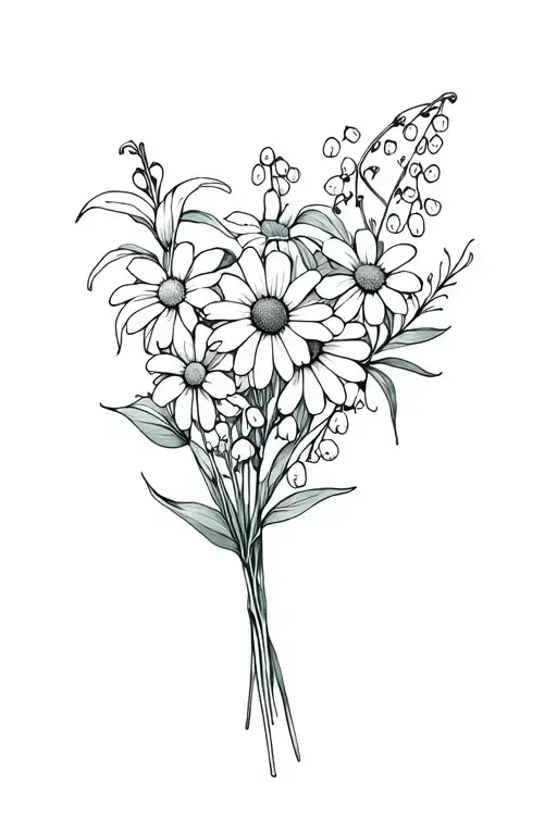 Flower Bouquet With Daisy Lily Of The Valley Delphinium Marigold Daffodil