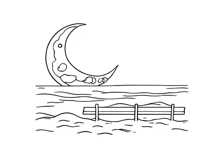 Simple Ocean With Moon And Stone Bench