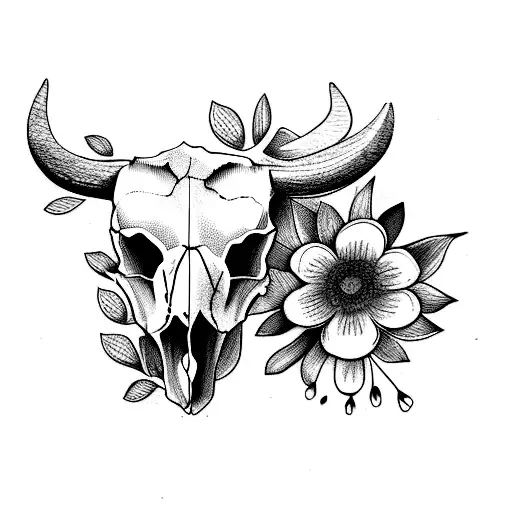 Cow Skull And Flowers