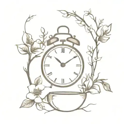 Clock And Apple Tree Flowers And Willow Vine
