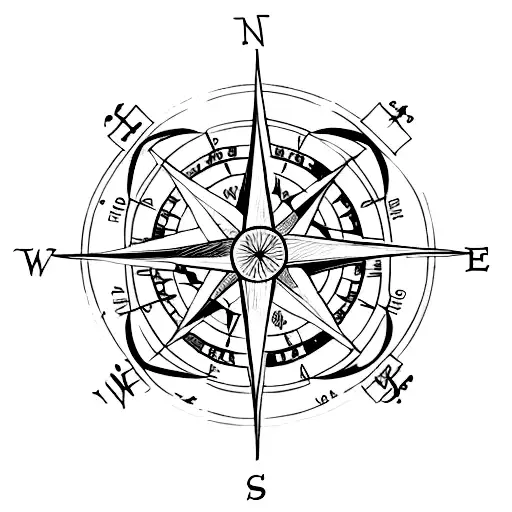 A Minimalistic Sketch Of A Compass Rose With Intricate Linework