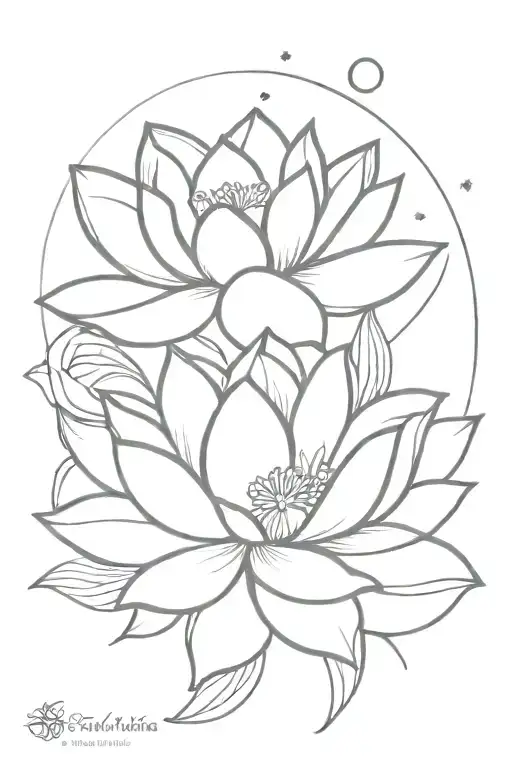 Lotus Flowers And Moon