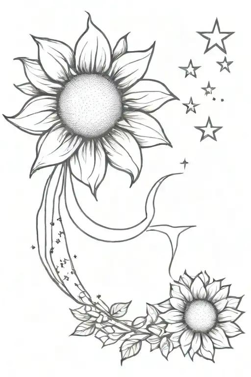 Sunflower With Stars And A Moon With A Mental Health Awareness Ribbon