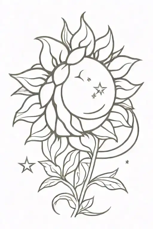 Sunflower With Stars And A Moon