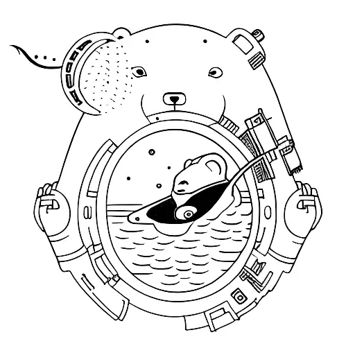 A Minimalist Tattoo Of A Bear Fishing In Space