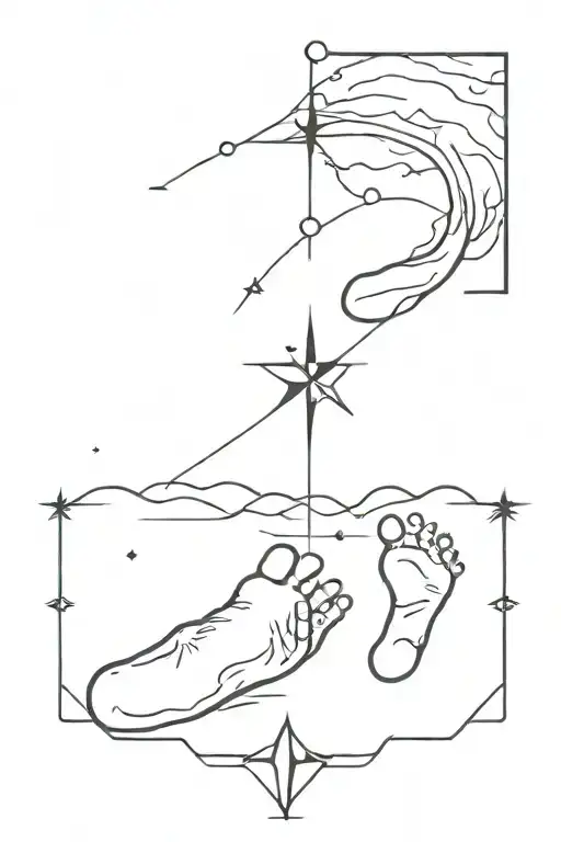 Compass Point North Toward Baby Footprints