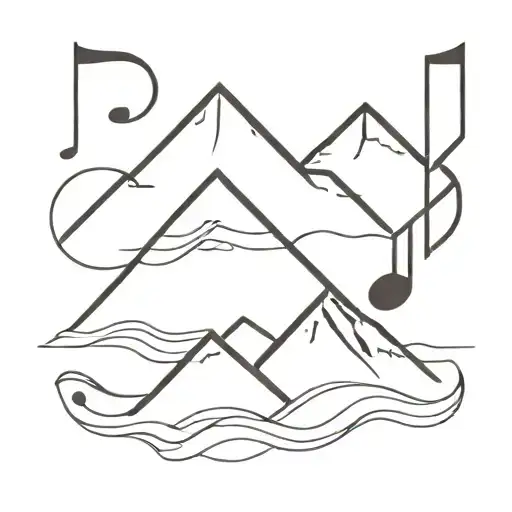 A Minimalist Tattoo Of A Mountain Range With Musical Notes Intertwined In The Design
