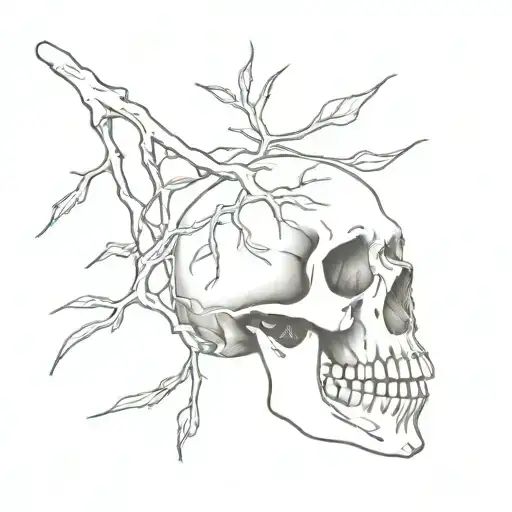 Outline Of A Dry Branch And A Skull