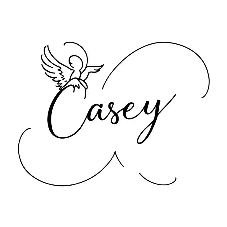 The Name Casey In Fine Writing And An Angel Next To It