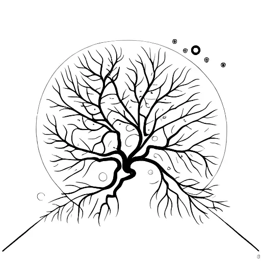 A Fine-line Tattoo Of A Ceiba Tree With One Side Representing The Spring And The Other The Winter