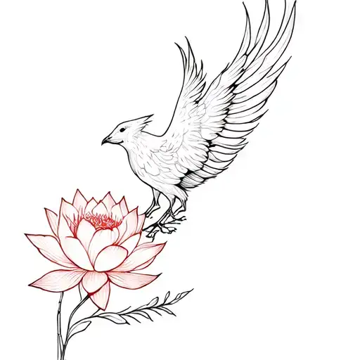 Phoenix And Lotus And Coquelicot Flower Intertwined