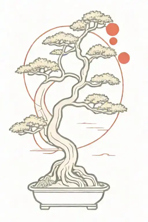 Bonsai Tree With Red Sun