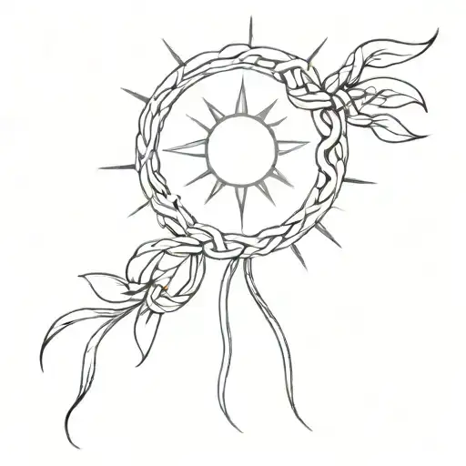 Drawing Of A Sun With The Tips Braided With A Bow